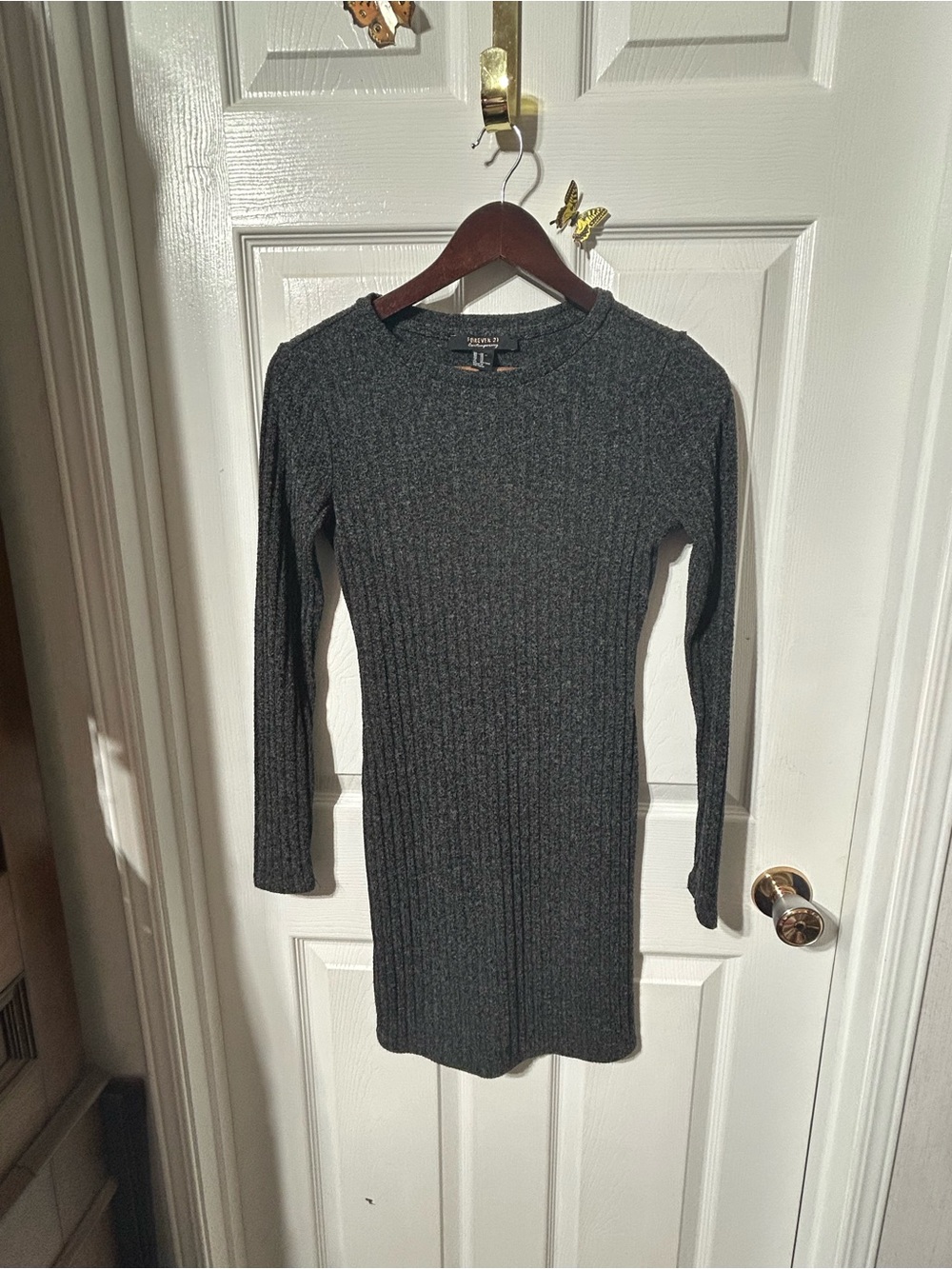 Forever 21 Charcoal Gray Ribbed Long Sleeve Bodycon Dress